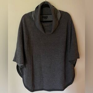 Adrienne Vittadini Merino Wool Blend Turtleneck Poncho Sweater Gray Size M/L
